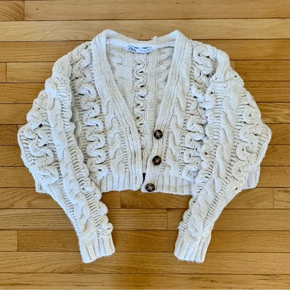 Zara Cream Crochet Cardigan Zara Crochet Cropped Cardigan Size S